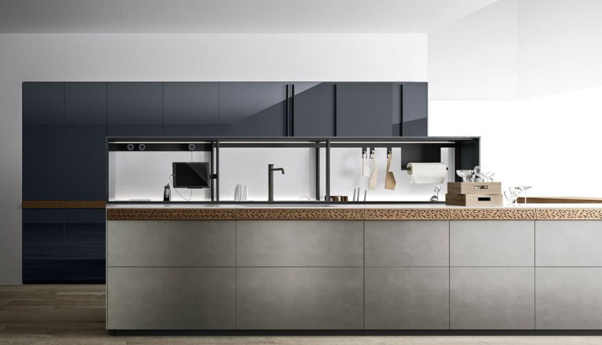 Cuisine Valcucine Genius Loci Zinc Titanium Brossé avec tiroir à encoche | Cuisiniste Nice | AS Design