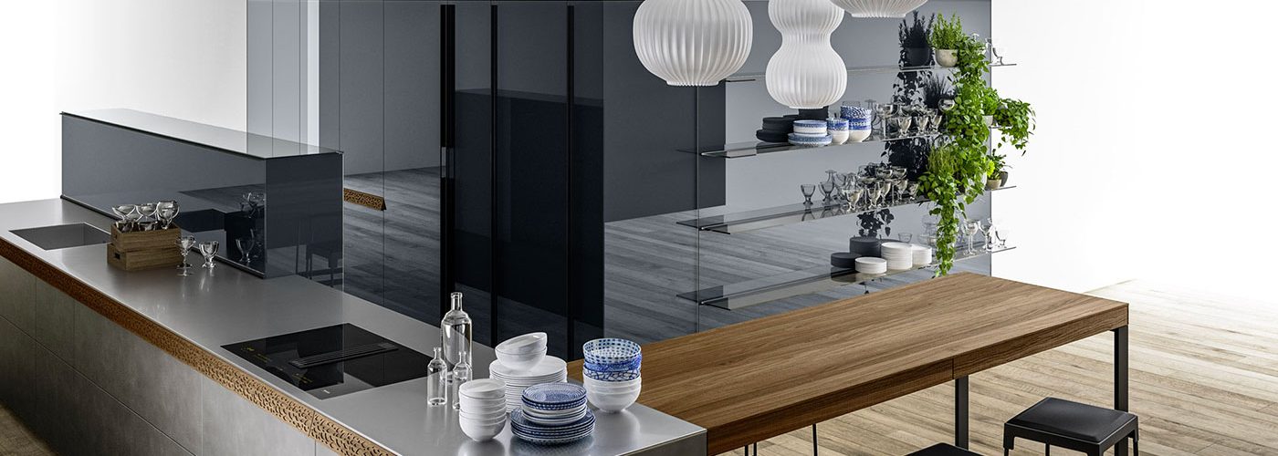 Cuisine Valcucine Genius Loci Zinc Titanium Brossé avec tiroir à encoche | Cuisiniste Nice | AS Design
