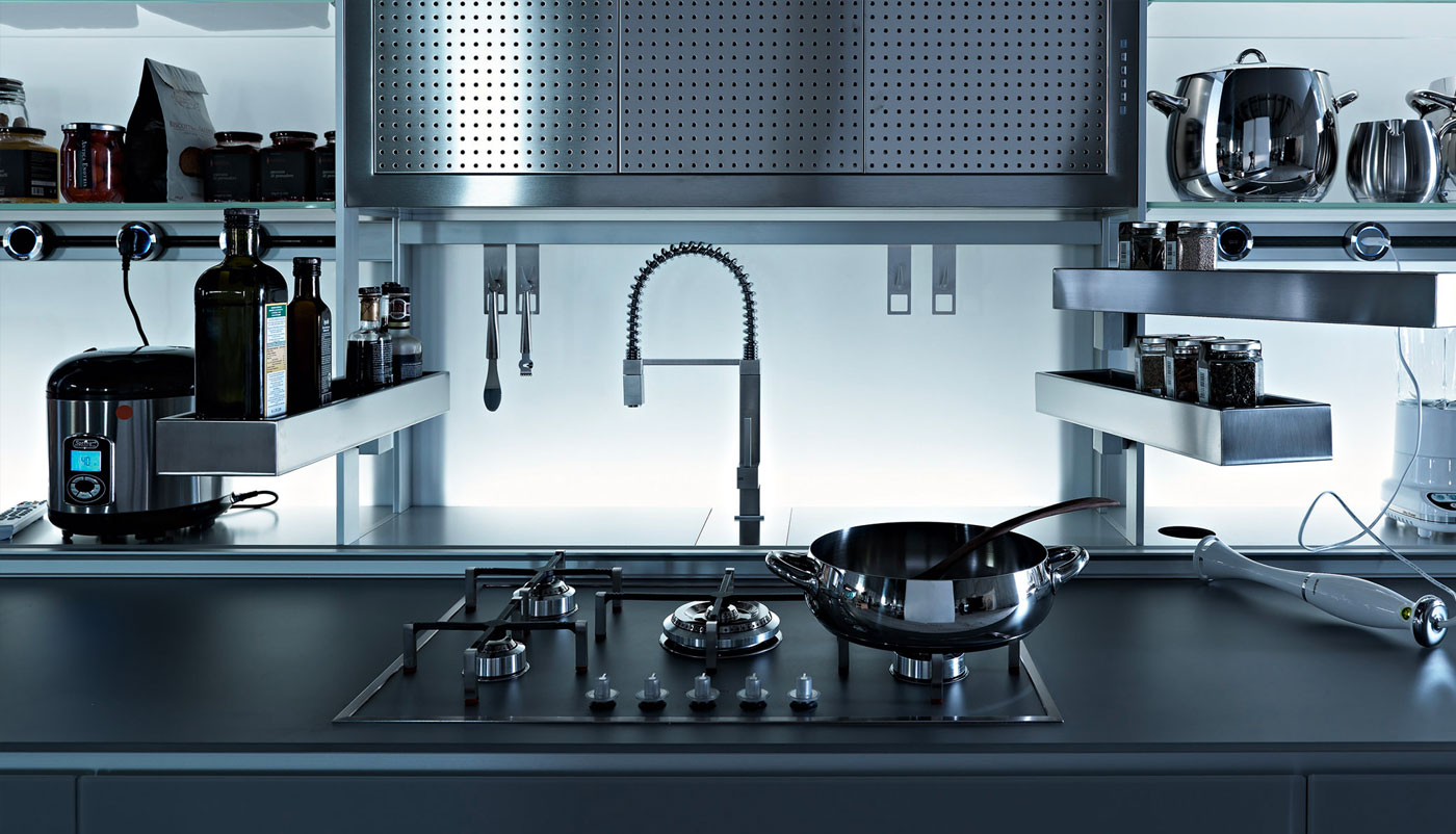 Cuisine Valcucine Artematica gris ciment vitrifié | Cuisiniste Nice | AS Design