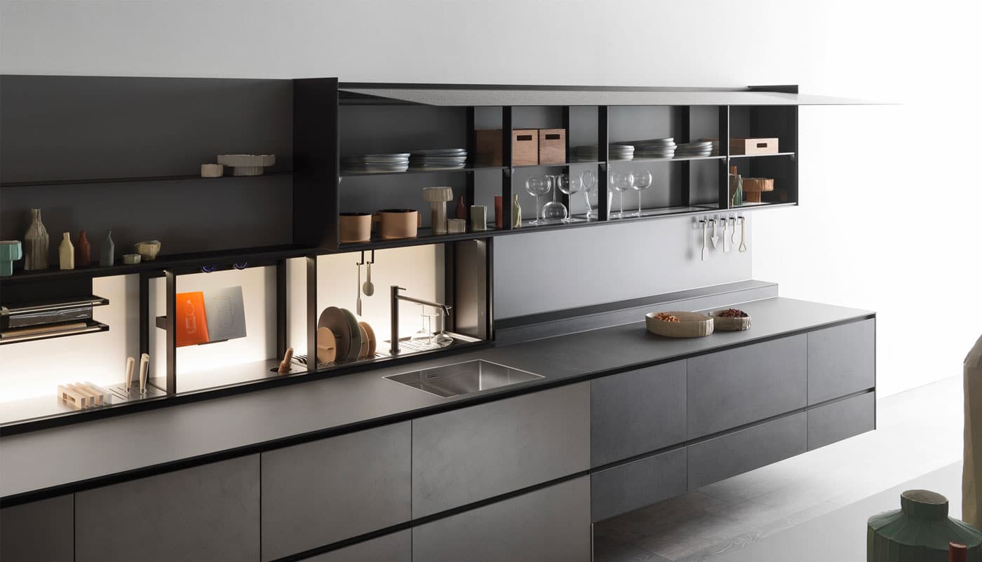 Cuisine Valcucine Riciclantica aluminium effet structuré teinte plomb | Cuisiniste Nice | AS Design